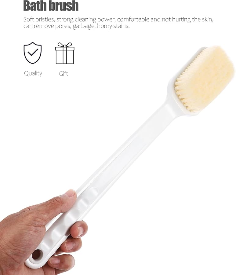 Long Handle Bath Brush with Soft White Bristles for Exfoliating Shower and Body Scrubber - Image 4